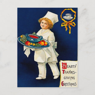 Postal Festiva Pequeño Chef con Plato de Acción de Gracias