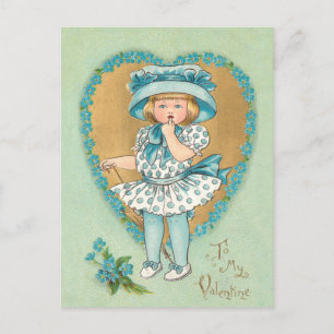Postal Festiva Pequeño Chica de cosecha con saludo de Valentín
