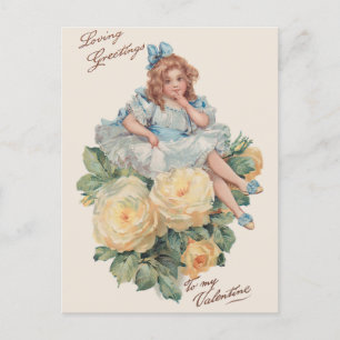 Postal Festiva Pequeño Chica, Rosas y saludos de San Valentín