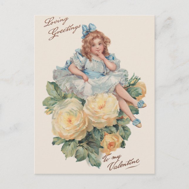 Postal Festiva Pequeño Chica, Rosas y saludos de San Valentín (Anverso)
