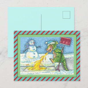 POSTAL FESTIVA PEQUEÑO DRAGÓN MELTING & SHOVELING NIEVE, DIVERTID
