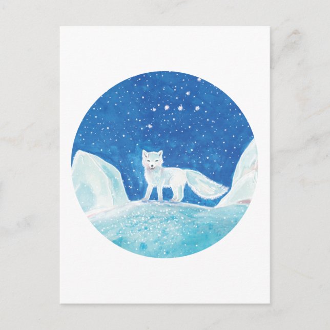 Postal Festiva Pequeño Ilustracion de Fox Ártica (Vulpes Lagopus) (Anverso)