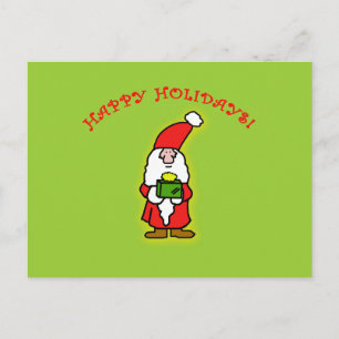 Postal Festiva Pequeño Papá Noel lindo en la ropa y los regalos