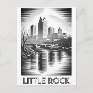 Postal Festiva Pequeño Rock Arkansas Silueta Blanco Negro Grabado