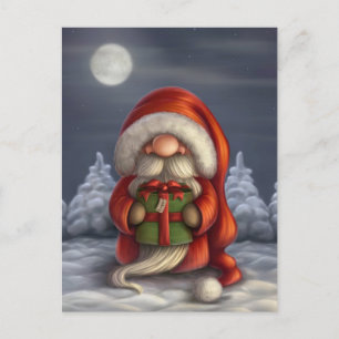 Postal Festiva Pequeño Santa con regalo
