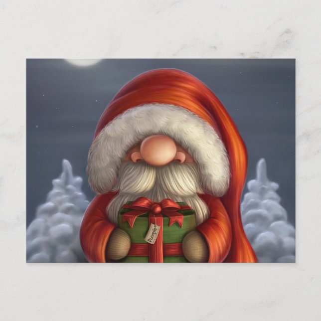 Postal Festiva Pequeño Santa con regalo (Anverso)