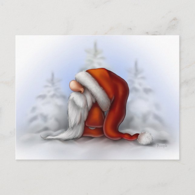 Postal Festiva Pequeño Santa en la nieve (Anverso)