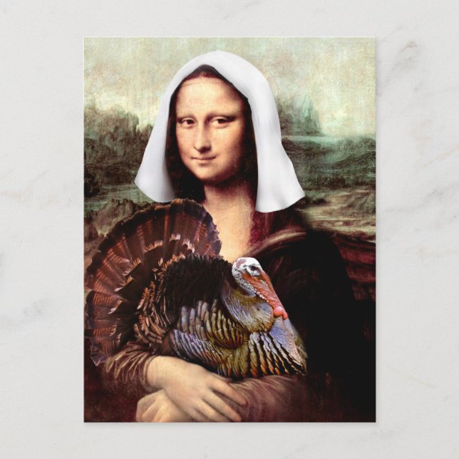 Postal Festiva Peregrino de Acción de Gracias a la Mona Lisa con  (Anverso)