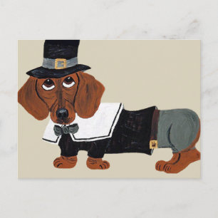 Postal Festiva Peregrino de Acción de Gracias Dachshund