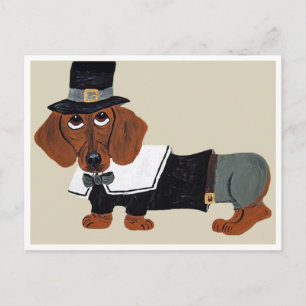 Postal Festiva Peregrino de Acción de Gracias Dachshund