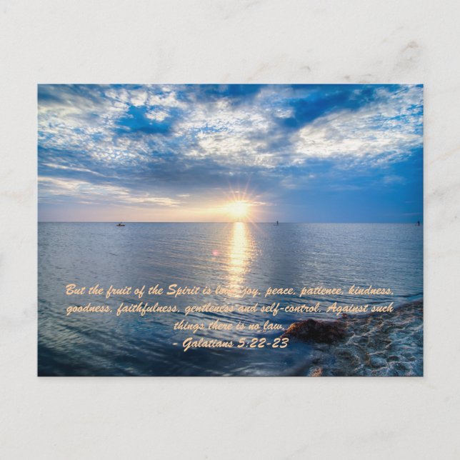 Postal Festiva Pero el fruto del Espíritu es amor, alegría, paz,  (Anverso)