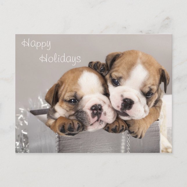 Postal Festiva Perrito y regalos ingleses del bulldog (Anverso)