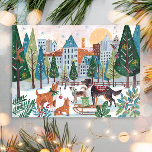 Postal Festiva Perritos Adorables Amante de Mascotas Perro Navida