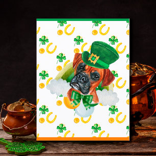 Postal Festiva Perro Boxer Shamrock Día de San Patricio