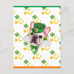 Postal Festiva Perro Bulldog Francés Shamrock Día de San Patricio