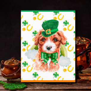 Postal Festiva Perro Cavoodle Shamrock Día de San Patricio