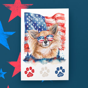 Postal Festiva Perro Chihuahua de Pelo Largo Rojo Blanco Azul 4 d