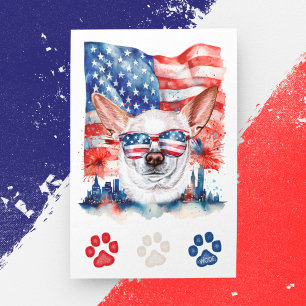 Postal Festiva Perro Chihuahua Rojo Blanco Azul Americano 4 de Ju