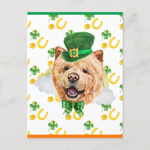 Postal Festiva Perro Chow Chow Shamrock Día de San Patricio
