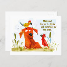 Perro cómico acuarela con dos loros