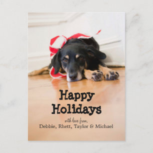 Postal Festiva Perro con cintas de Navidades