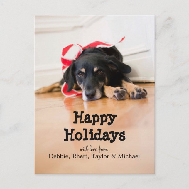 Postal Festiva Perro con cintas de Navidades (Anverso)
