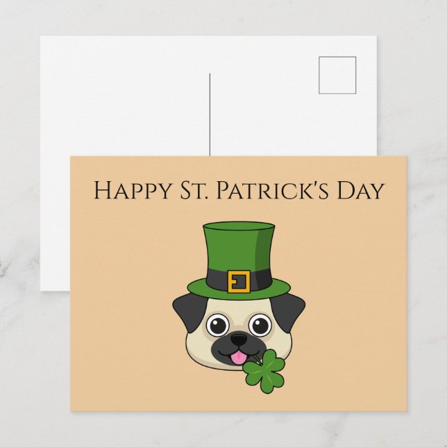 Postal Festiva Perro con Gorra y Shamrock St Patrick's | Personal (Anverso / Reverso)