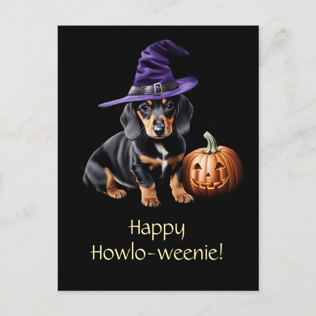 Postal Festiva Perro Dachshund de Halloween lindo y gracioso (Anverso)