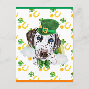 Postal Festiva Perro Dálmata Trebol Día de San Patricio