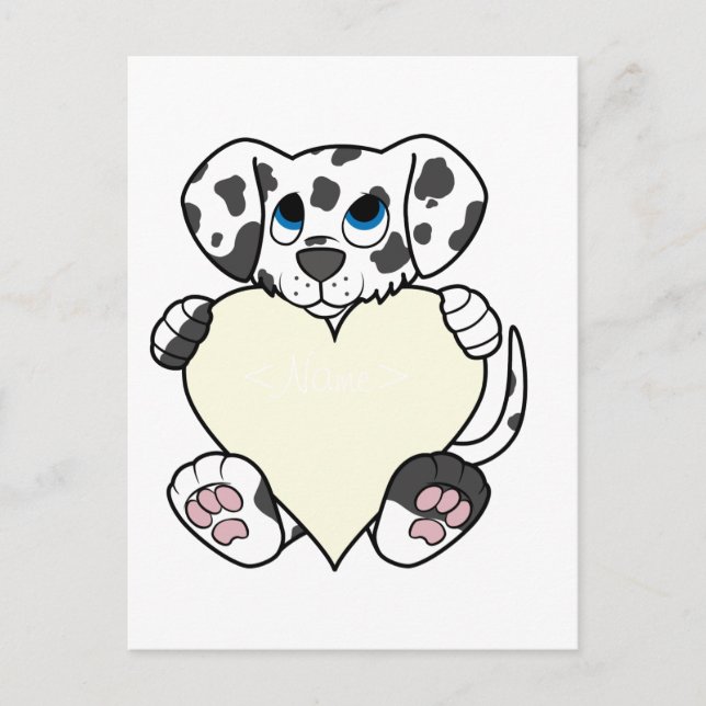 Postal Festiva Perro dalmatiano el día de San Valentín con crema  (Anverso)
