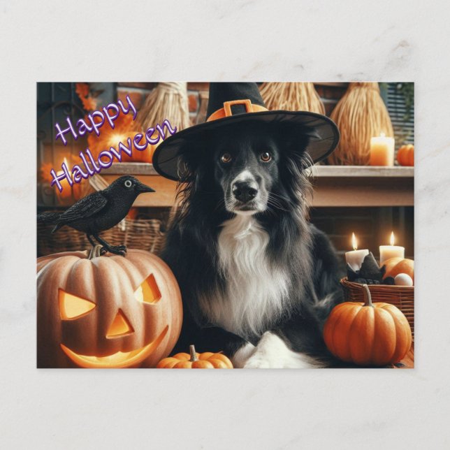 Postal Festiva Perro de Halloween y Jack O Lantern (Anverso)