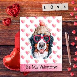 Postal Festiva Perro de montaña bernés sé mi San Valentín