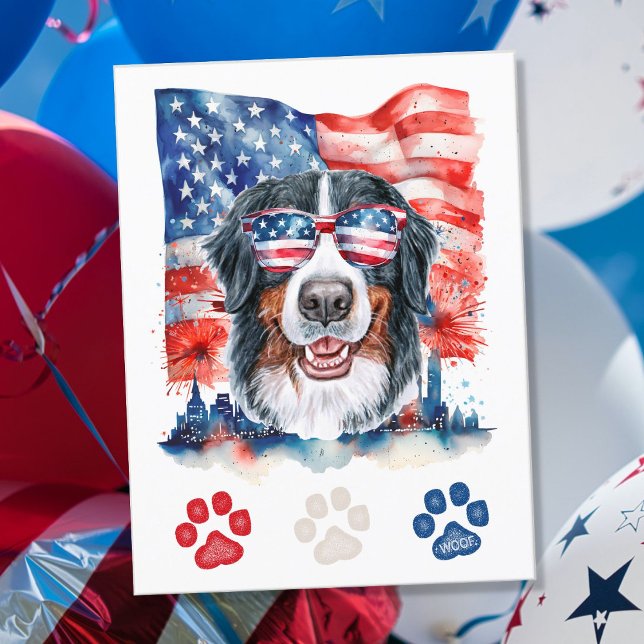 Postal Festiva Perro de montaña rojo blanco azul Bernés 4 de juli (Subido por el creador)
