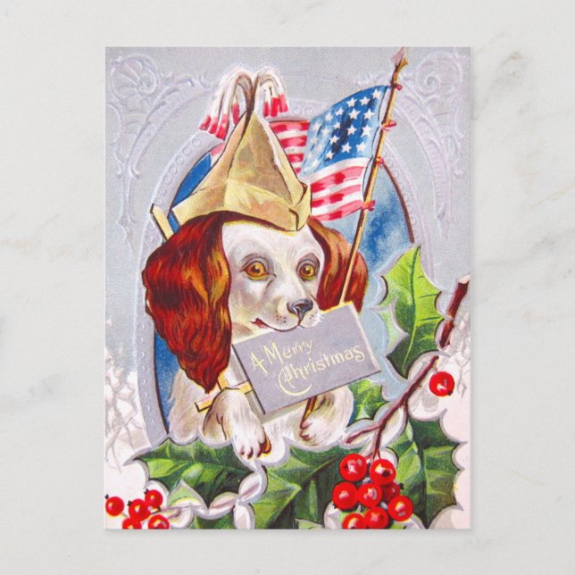 Postal Festiva Perro de Navidades patrióticos (Anverso)