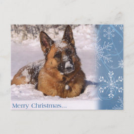 Postal Festiva Perro de pastor alemán hermoso en nieve