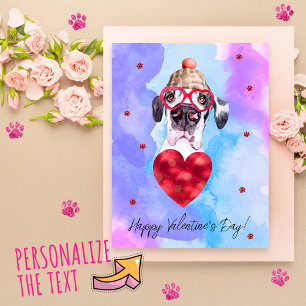 Postal Festiva Perro de regalo del El día de San Valentín Blue Pu