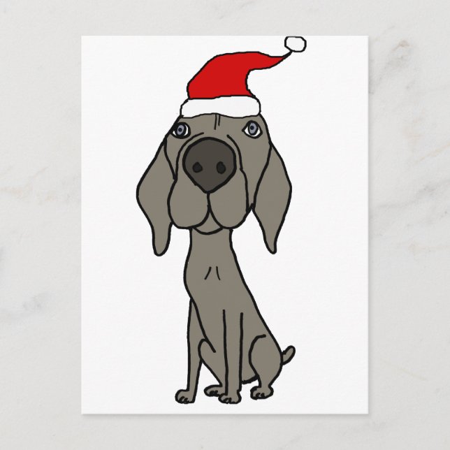 Postal Festiva Perro de Weimaraner en Santa Hat Navidades Persona (Anverso)