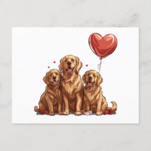 Postal Festiva Perro día de San Valentín Golden Retriever