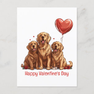 Postal Festiva Perro día de San Valentín Golden Retriever