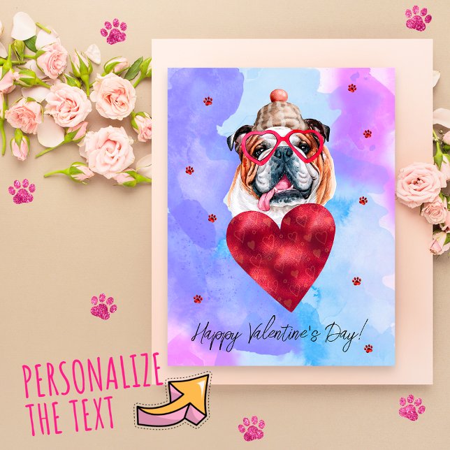 Postal Festiva Perro El día de San Valentín de Bulldog azul inglé (Subido por el creador)