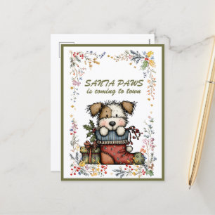 Postal Festiva Perro En Media Santa PAWS viene a la ciudad