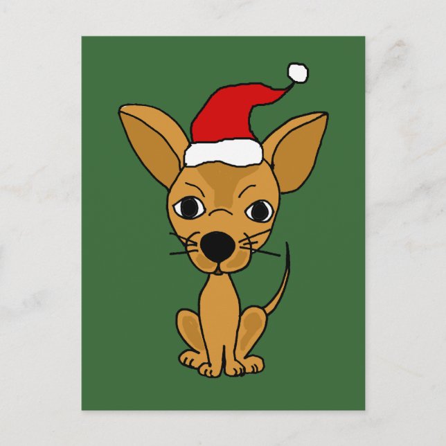 Postal Festiva Perro gracioso de Chihuahua en Santa Hat (Anverso)