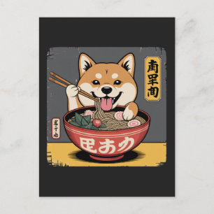 Postal Festiva Perro Inu Shiba comiendo Ramen