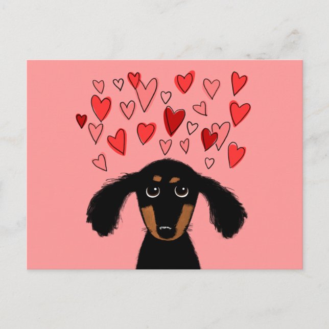 Postal Festiva Perro lindo del dibujo animado del Dachshund con (Anverso)