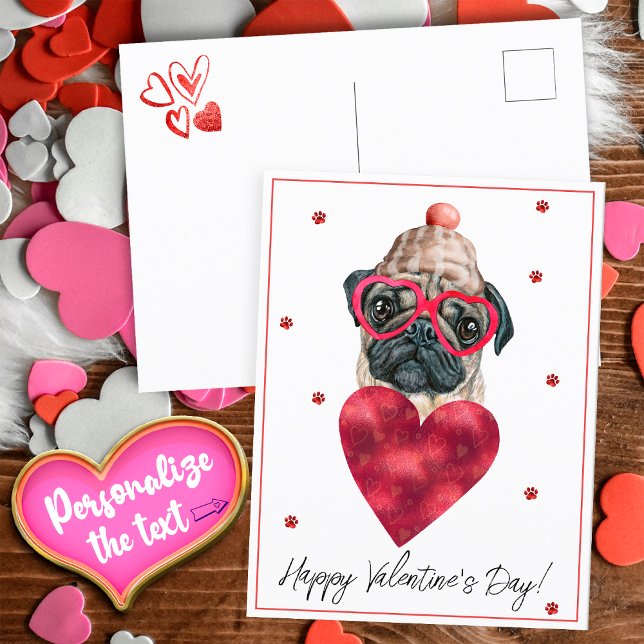 Postal Festiva Perro Lover Valentine Gift Pug (Subido por el creador)
