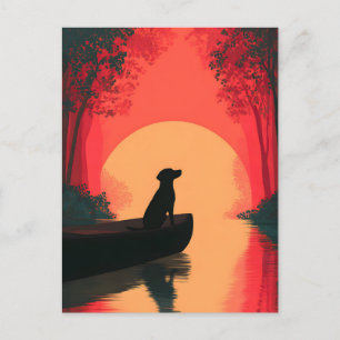 Postal Festiva Perro negro de Labrador minimalista al atardecer