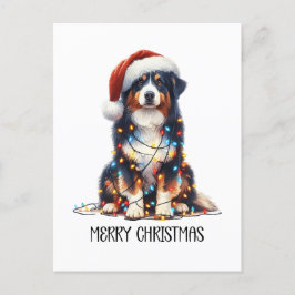 Postal Festiva Perro pastor australiano envuelto en luz de Navida
