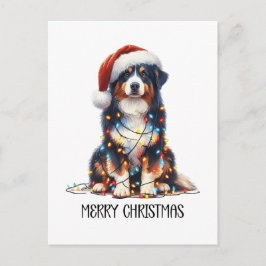 Postal Festiva Perro pastor australiano envuelto en luz de Navida