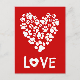 Postal Festiva Perro Paw imprime Valentine Love Heart