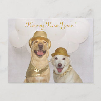 Postal Festiva Perro personalizable/Laboratorio Feliz Año Nuevo